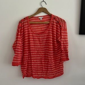 J Jill Coral White Striped Knit Shirt